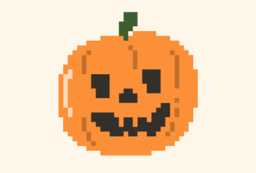 Pixel art illustration of a smiling jack-o'-lantern.