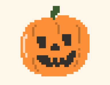 Pixel art illustration of a smiling jack-o'-lantern.