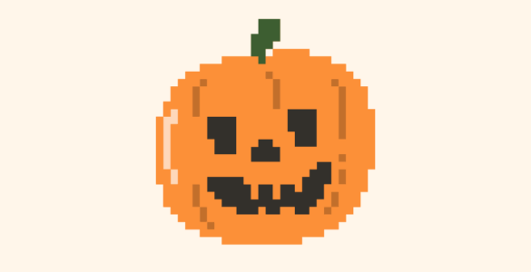 Pixel art illustration of a smiling jack-o'-lantern.