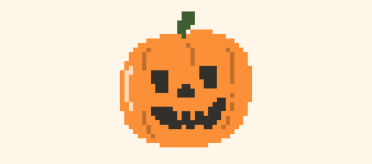 Pixel art illustration of a smiling jack-o'-lantern.