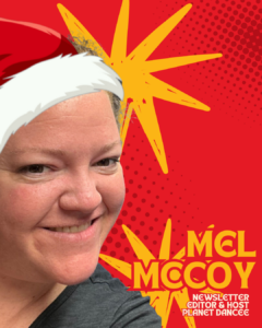 A person with text labels on a red, dotted background.