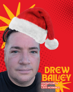 A person with text labels on a red, dotted background.