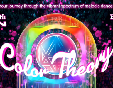 Promotional banner for "Color Theory", a melodic dance music event featuring Madeon on December 14, 2025, from 8-10 PM Pacific. The image displays a colorful abstract background with prominent event details.