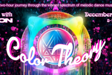 Promotional banner for "Color Theory's Afterglow with Madeon" event on December 28, 2025, featuring a colorful, neon-lit graphic with music and event details.