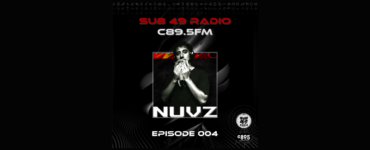 Promotional poster for Sub 49 Radio on C89.5 FM featuring an individual with hands near their face, microphone visible, under the logo "NUVZ" for Episode 004. Background is dark with red accent designs.
