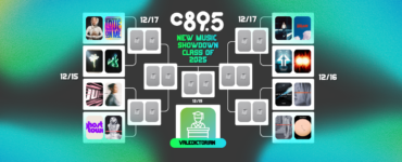 Promotional banner for C89.5's "New Music Showdown Class of 2025" featuring a schedule with various album covers and dates.
