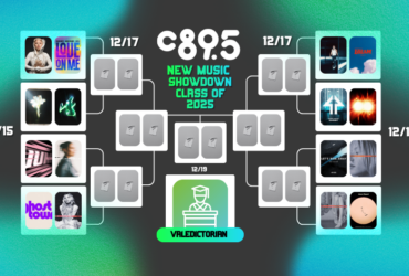 Promotional banner for C89.5's "New Music Showdown Class of 2025" featuring a schedule with various album covers and dates.