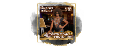 Promotional graphic featuring DJ Rani, posing with hands on hips, wearing a colorful outfit and a large afro, next to a turntable. Text announces 'The Keepin' It Funky Friday Mix' at 8 PM.