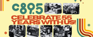 A retro themed header with the c895 logo and images from the station over the years.