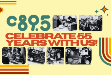 A retro themed header with the c895 logo and images from the station over the years.