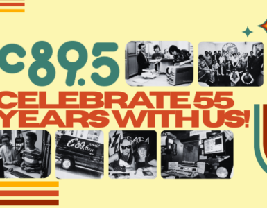 A retro themed header with the c895 logo and images from the station over the years.