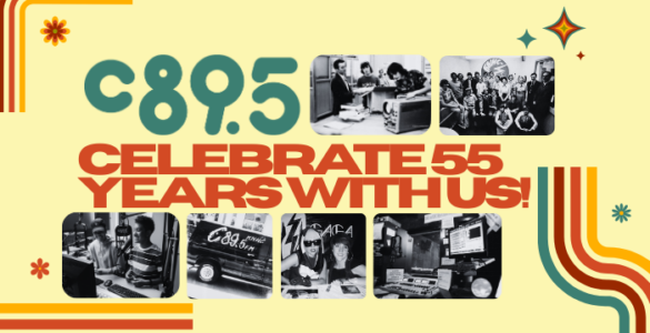 A retro themed header with the c895 logo and images from the station over the years.