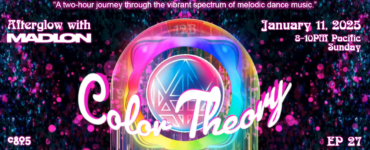 Promotional banner for "Color Theory's Afterglow with Madeon" event on December 28, 2025, featuring a colorful, neon-lit graphic with music and event details.