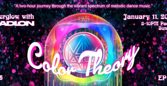 Promotional banner for "Color Theory's Afterglow with Madeon" event on December 28, 2025, featuring a colorful, neon-lit graphic with music and event details.