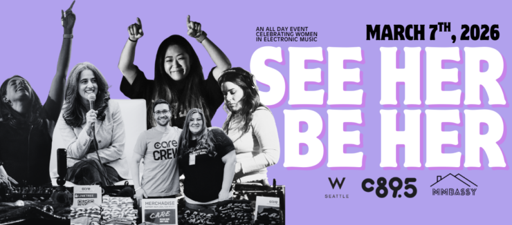 Images of female DJs playng and also talking into microphones