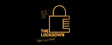 A stylized illustration of an orange padlock on a black background with the text "THE LOCKDOWN" next to it. The design includes a textured effect on the lock and text.