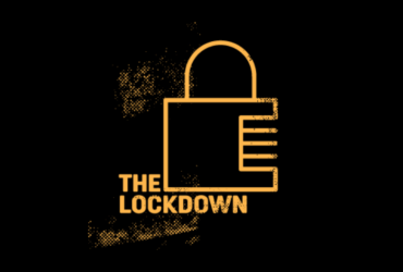 A stylized illustration of an orange padlock on a black background with the text "THE LOCKDOWN" next to it. The design includes a textured effect on the lock and text.