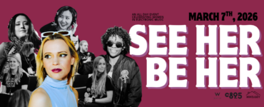 A promotional image for "See Her Be Her," an event on March 7th, 2026, celebrating women in electronic music. The image features several DJs and artists, along with logos for W Seattle, C89.5, and MMBASSY