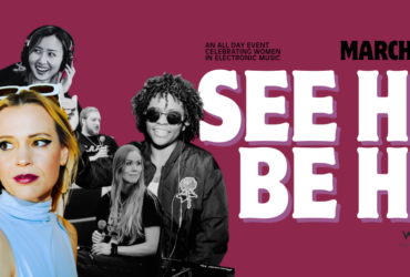 A promotional image for "See Her Be Her," an event on March 7th, 2026, celebrating women in electronic music. The image features several DJs and artists, along with logos for W Seattle, C89.5, and MMBASSY