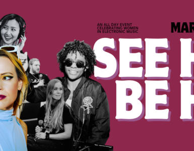 A promotional image for "See Her Be Her," an event on March 7th, 2026, celebrating women in electronic music. The image features several DJs and artists, along with logos for W Seattle, C89.5, and MMBASSY
