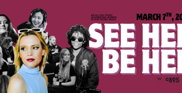 A promotional image for "See Her Be Her," an event on March 7th, 2026, celebrating women in electronic music. The image features several DJs and artists, along with logos for W Seattle, C89.5, and MMBASSY