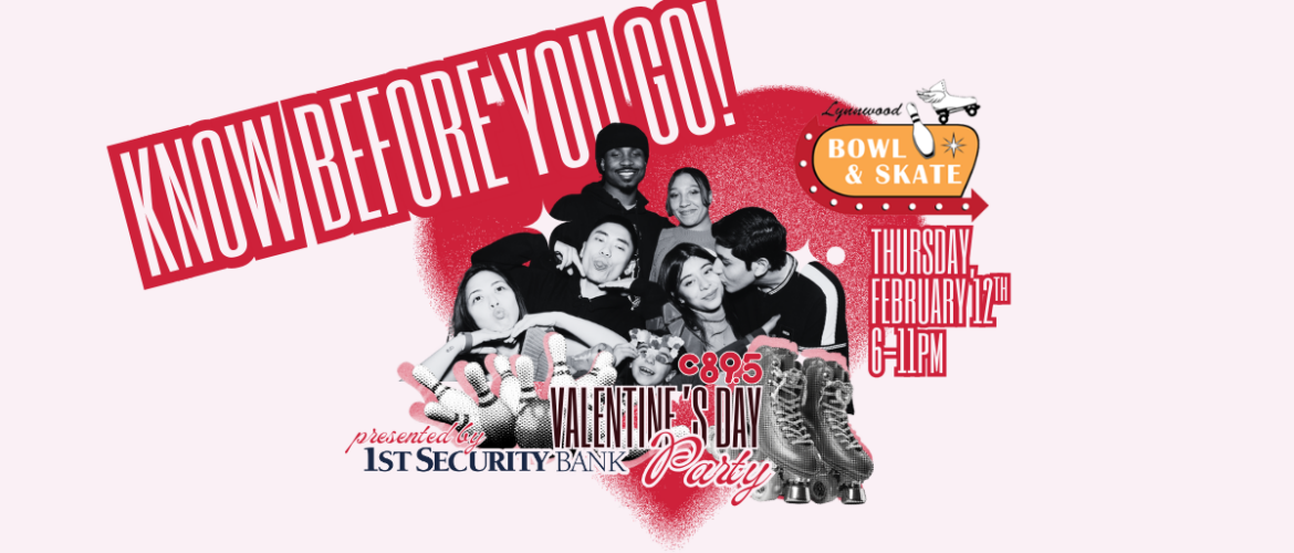 An image with happy people smiling and the words "know before you go c895s Valentines Day Party"