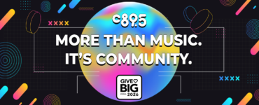 A colorful graphic with the text "C89.5 More Than Music. It's Community." The background features abstract shapes and a rainbow gradient circle. At the bottom, a square logo reads "Give Big 2026.