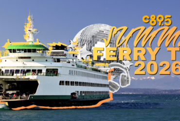 An image of a ferry on the water with snow-capped mountains in the background. Text over the image reads "C895 Summer Ferry Tour 2026" alongside the WSDOT logo.