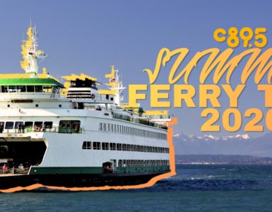 An image of a ferry on the water with snow-capped mountains in the background. Text over the image reads "C895 Summer Ferry Tour 2026" alongside the WSDOT logo.